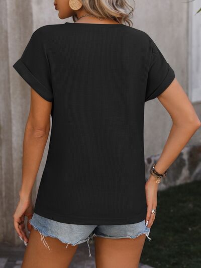 Cable-Knit Round Neck Short Sleeve T-Shirt