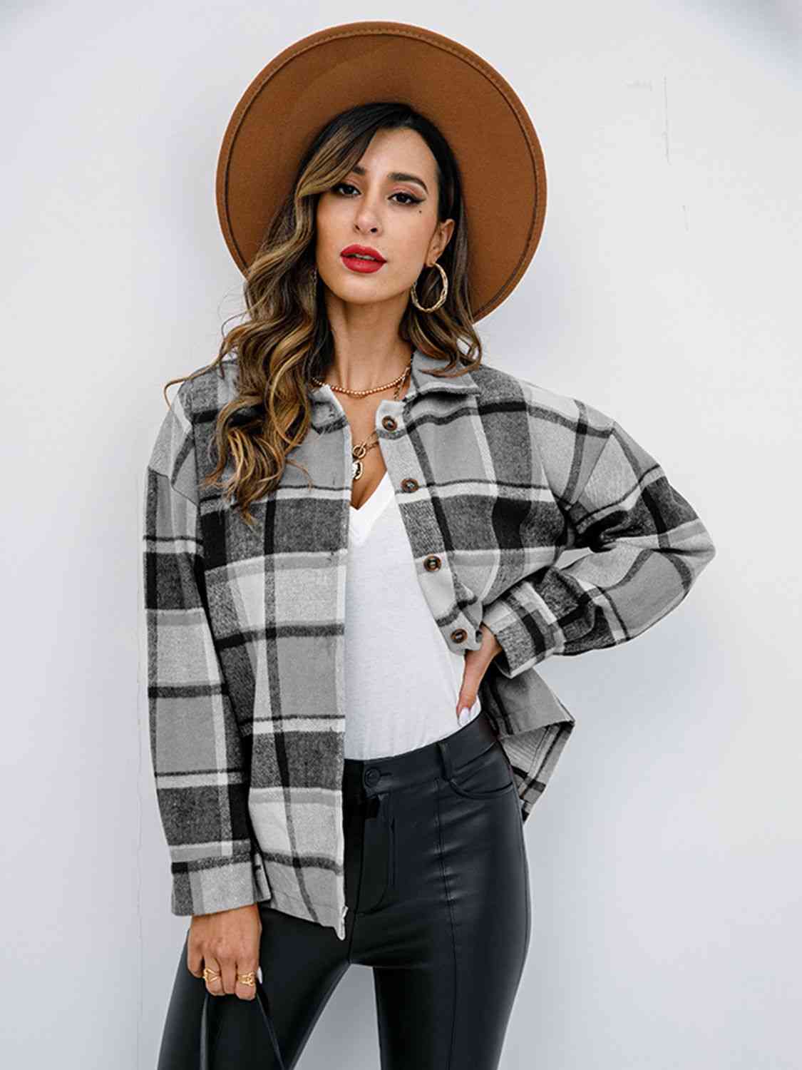 Plaid Button Up Collared Neck Jacket