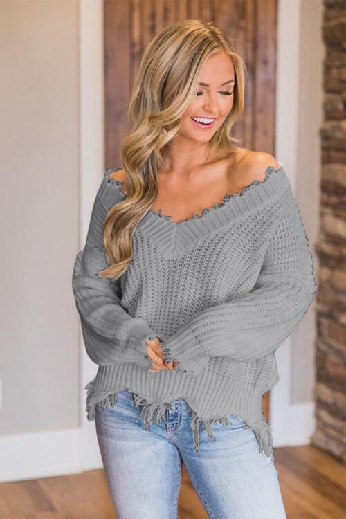 Frayed Hem Dropped Shoulder Sweater