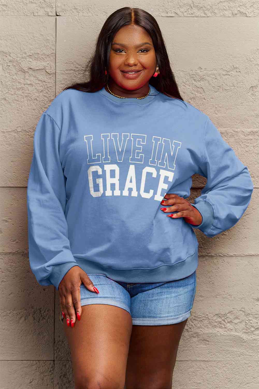 Simply Love Full Size LIVE IN GRACE Graphic Sweatshirt