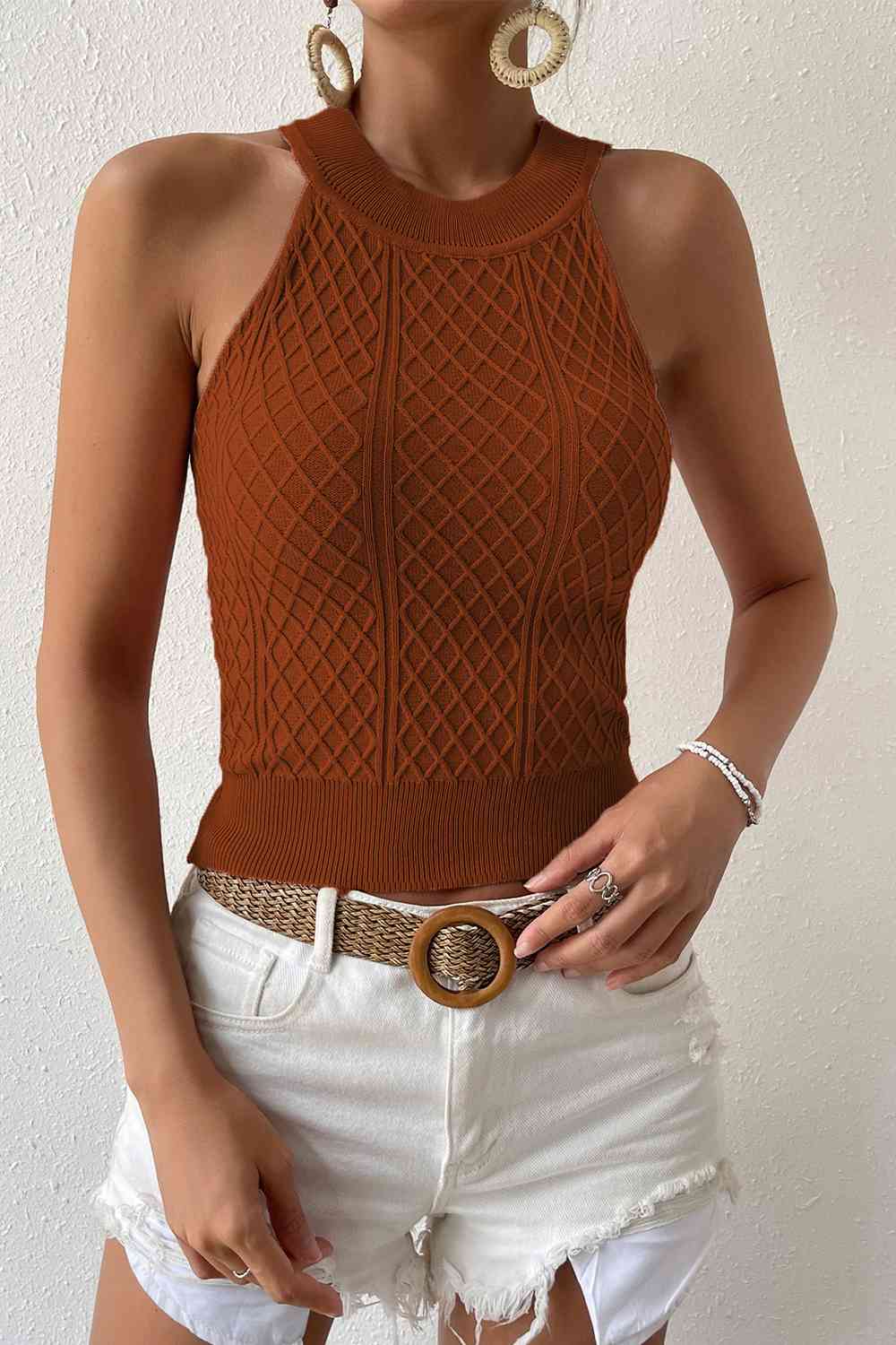 Round Neck Sleeveless Knit Top