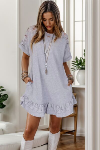 Lace Detail Round Neck Short Sleeve Dress