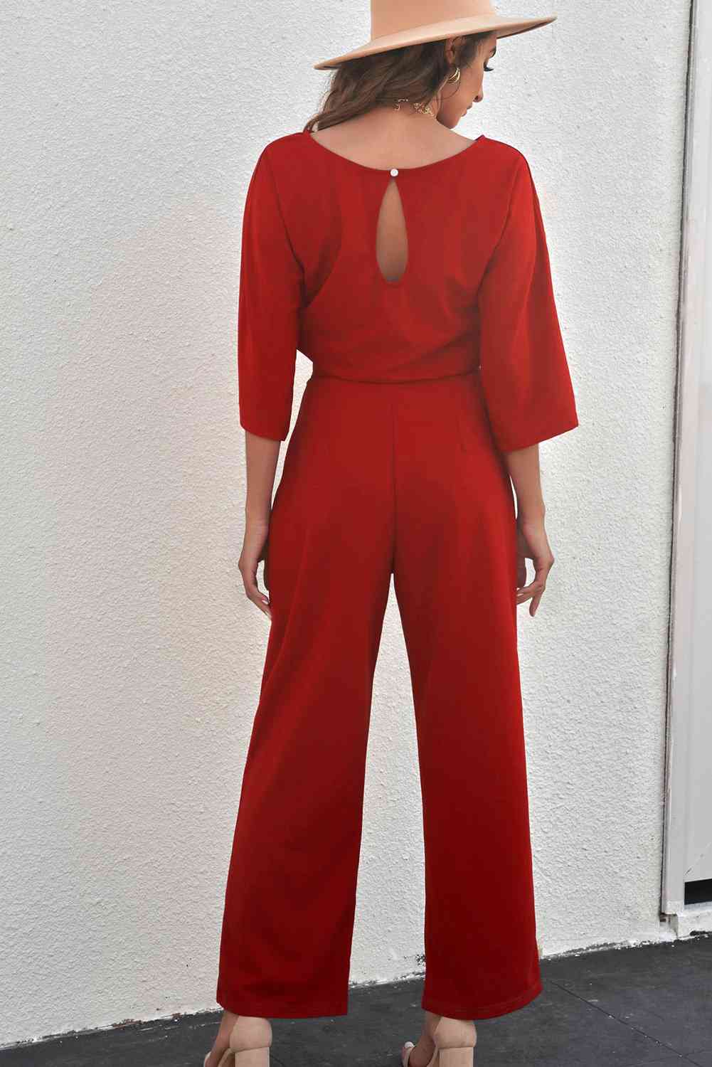 Belted Three-Quarter Sleeve Jumpsuit