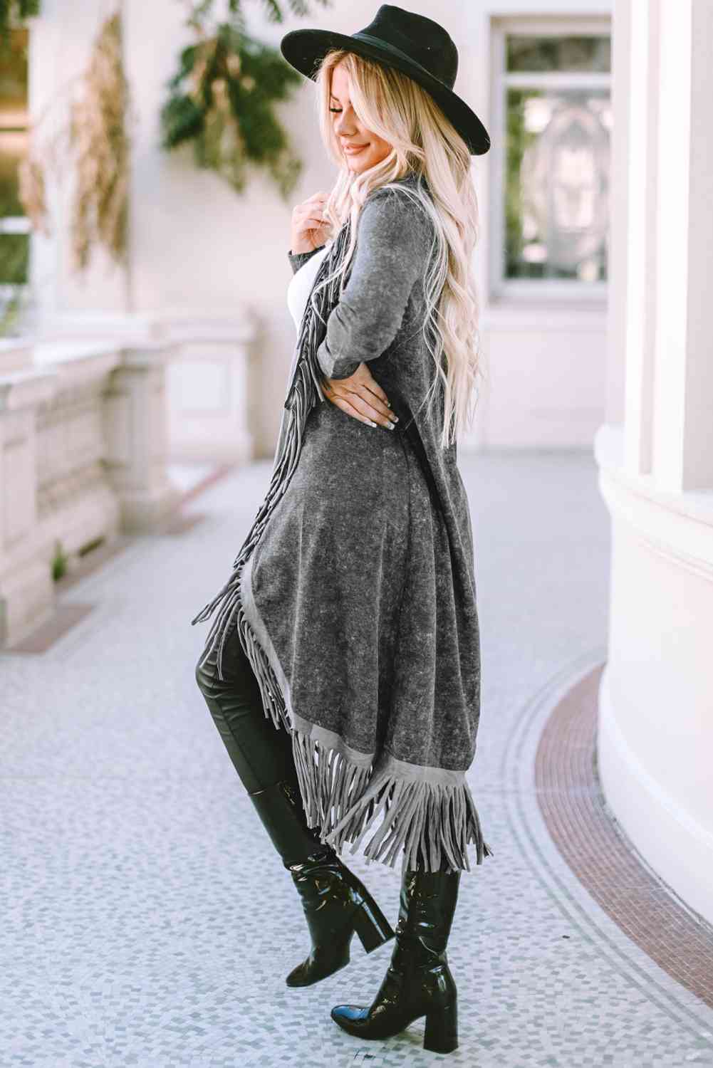 Fringe Detail Long Sleeve Cardigan