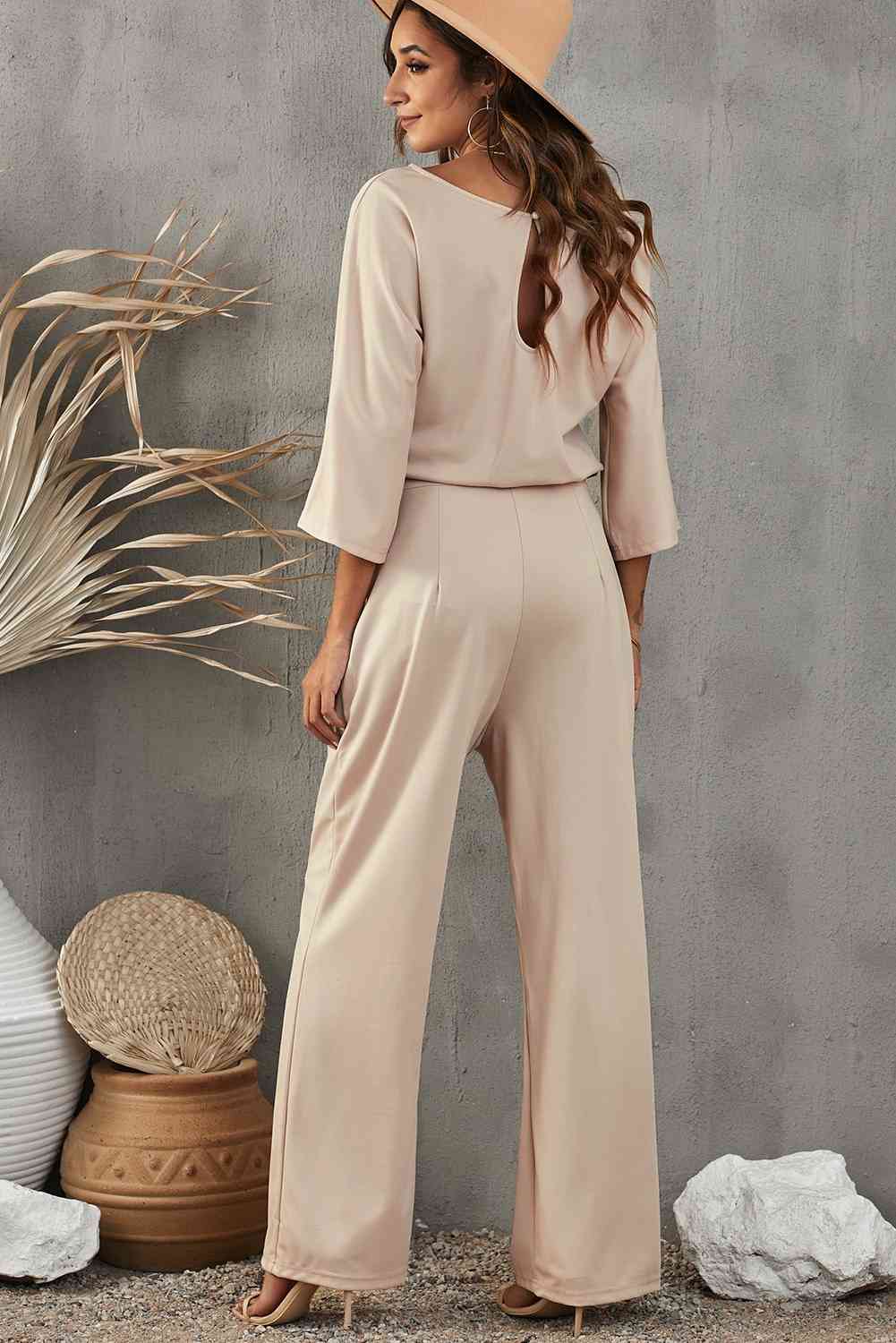 Belted Three-Quarter Sleeve Jumpsuit