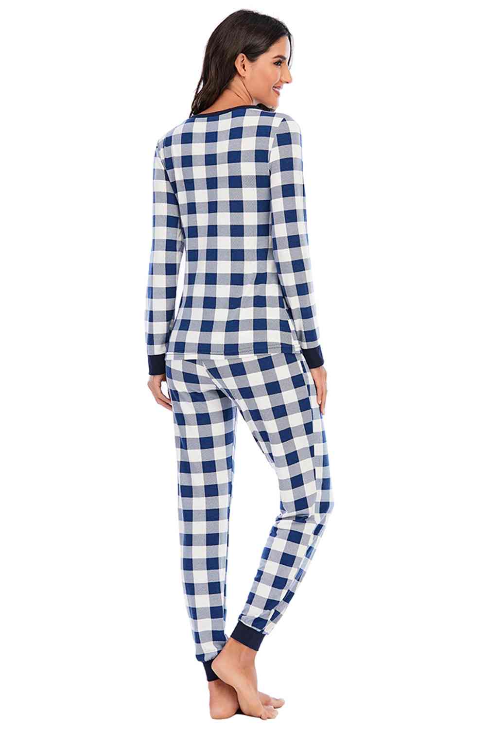 Plaid Round Neck Top and Pants Set