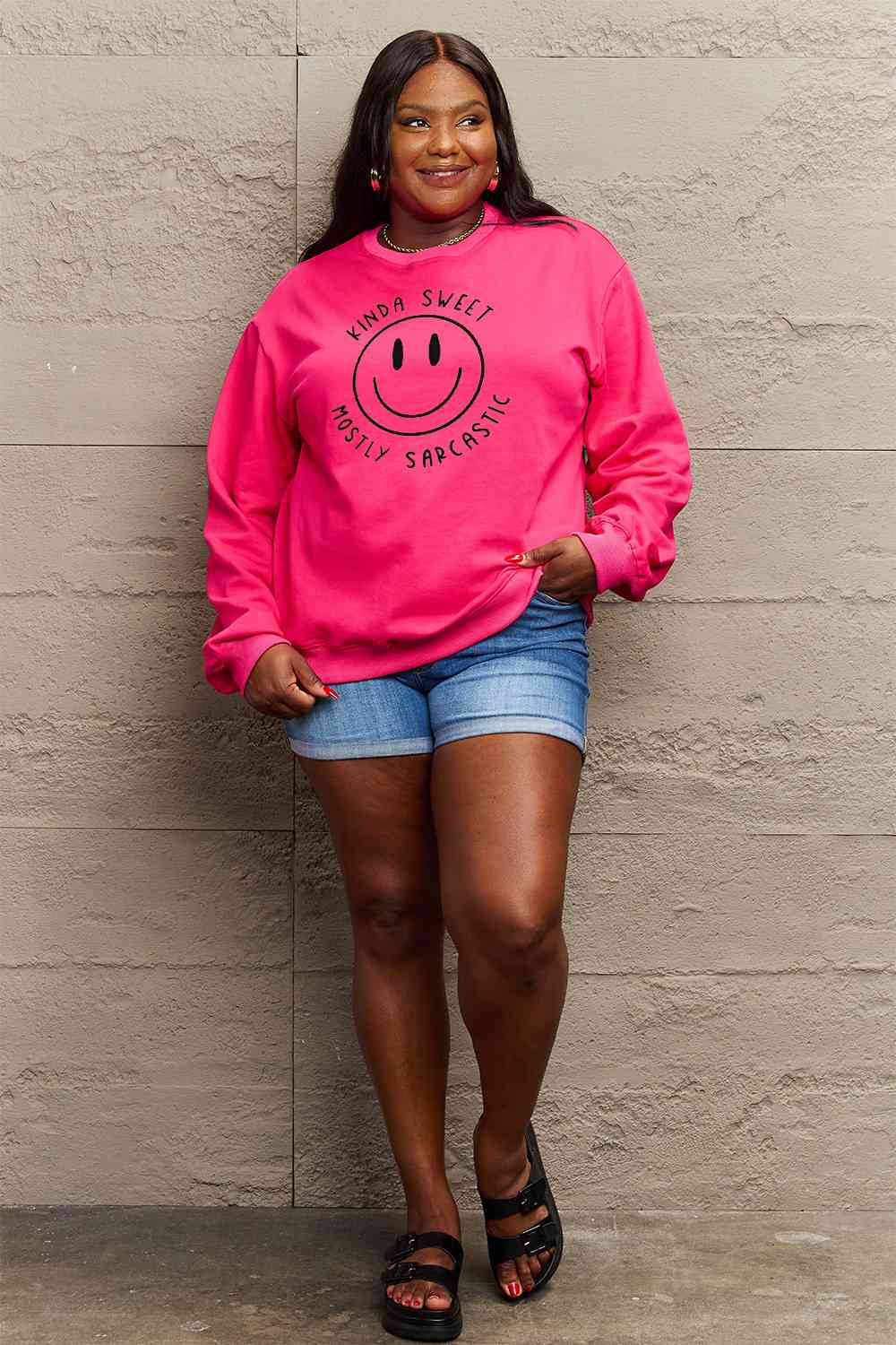 Simply Love Full Size Smiling Face Graphic Sweatshirt